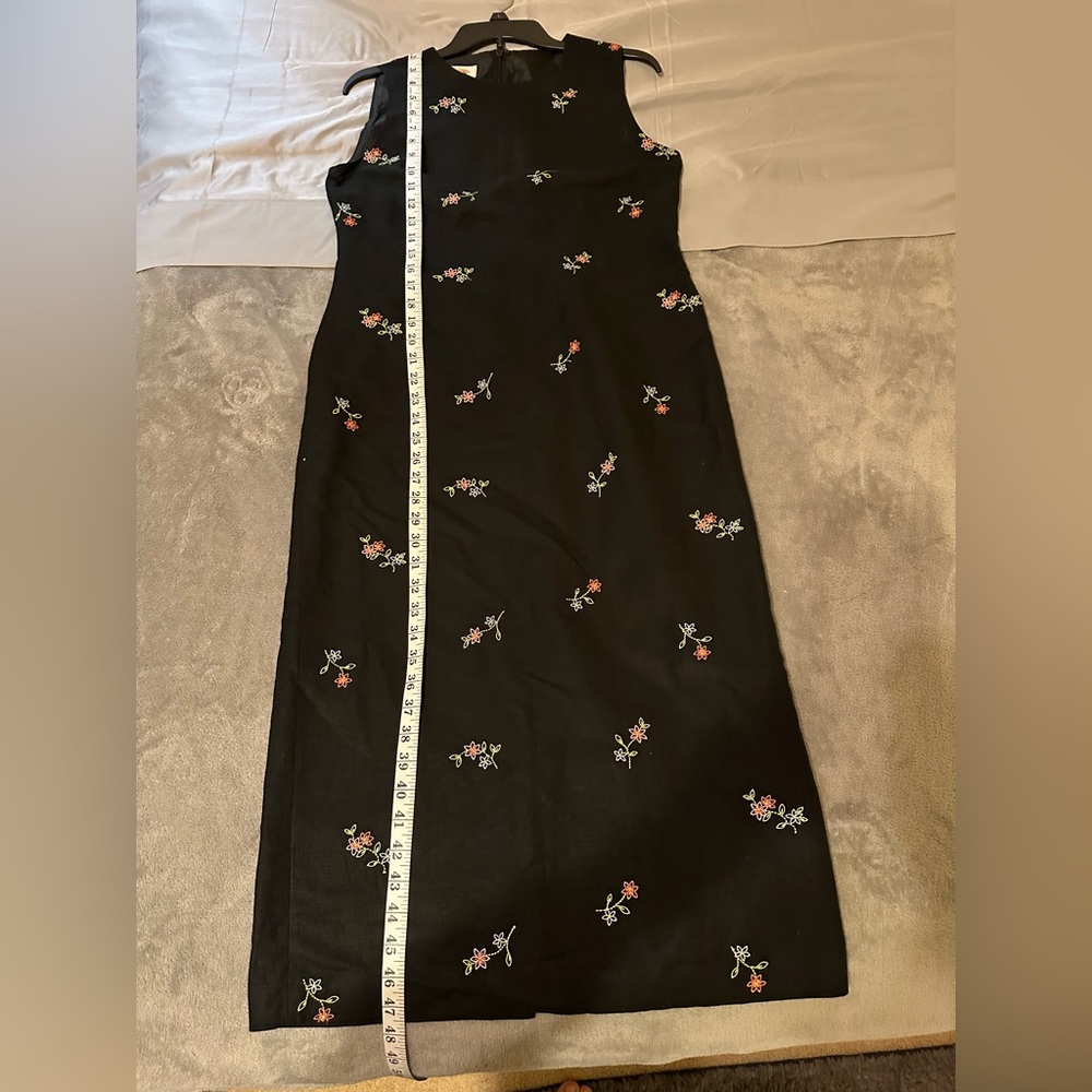 Talbots Linen Dress Maxi Sleeveless Black Floral Embroidered Lined. Size 8. - Picture 12 of 14